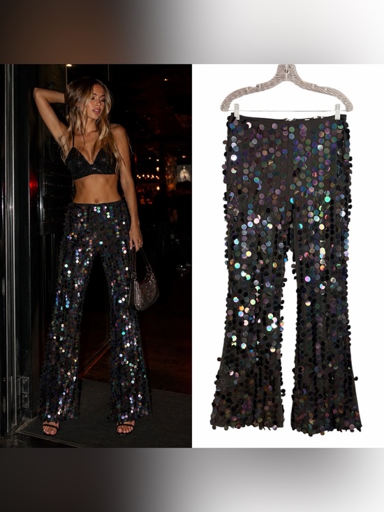 Hot & Delicious Pants - NWT Hot & Delicious Black Sequin Flare Pants Women's Large
